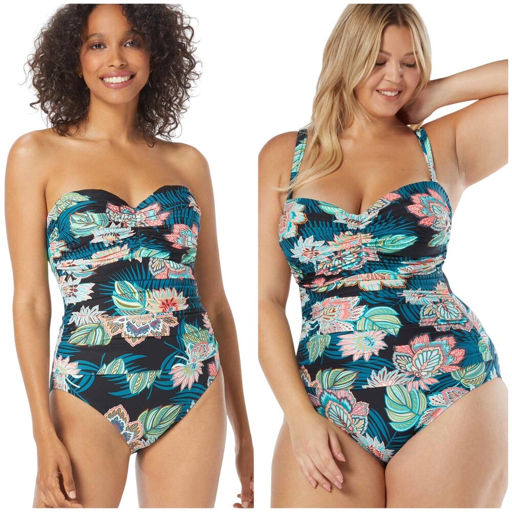 Coco Reef NWT Charisma Bra Sized Underwire Bandeau One Piece Size 38D Tropical